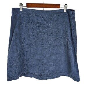 Tommy Bahama Skirt Size 12 Embroidered100% Linen  Navy Blue A-Line